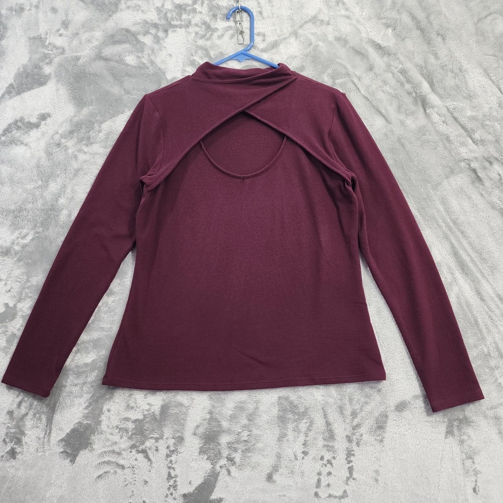 Maurices Sweater Womens L Purple 24/7 Mock Neck Twist Front Cutout Long Sleeve